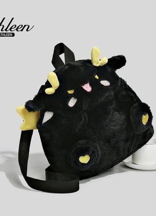 Рюкзак черный плюш дракончик в стиле харадзюка2 фото