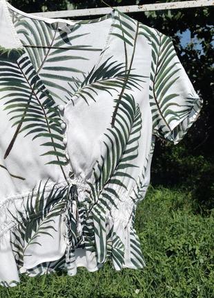 Тропическая красивая белая блуза топ с листьями h&m4 фото