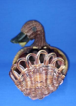Утка плетенная винтажная из соломы корзинка декоративная старинная