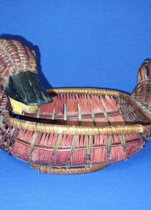 Утка плетенная винтажная из соломы корзинка декоративная старинная