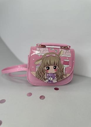 Сумочка детская для девочки лаковая с ремешком розовая 15х12х5см