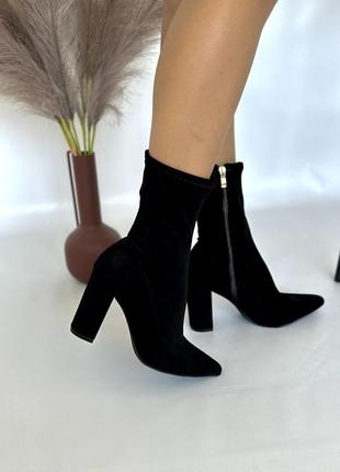 Женские замшевые ботильоны ботильоны черные замшевые стрейч демисезонные на высоком каблук...
