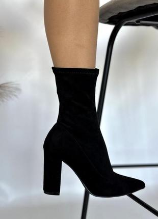 Женские замшевые ботильоны ботильоны черные замшевые стрейч демисезонные на высоком каблук...