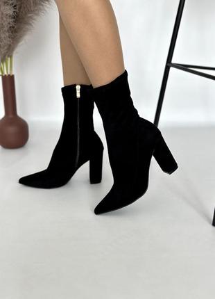 Женские замшевые ботильоны ботильоны черные замшевые стрейч демисезонные на высоком каблук...