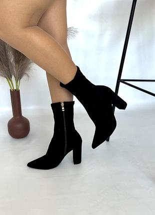 Женские замшевые ботильоны ботильоны черные замшевые стрейч демисезонные на высоком каблук...