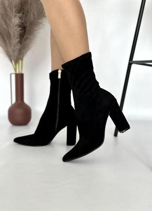 Женские замшевые ботильоны ботильоны черные замшевые стрейч демисезонные на высоком каблук...