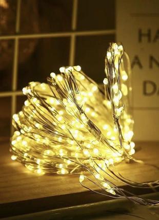 Новорічна світлодіодна гірлянда крапля роси 5м 50led на батарейках роса тепле біле світло tktk