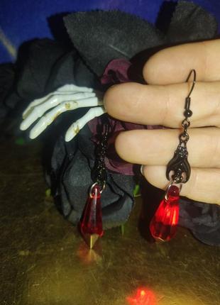 Готические ведьмские вампирские серьги летучие мыши с кристаллами1 фото