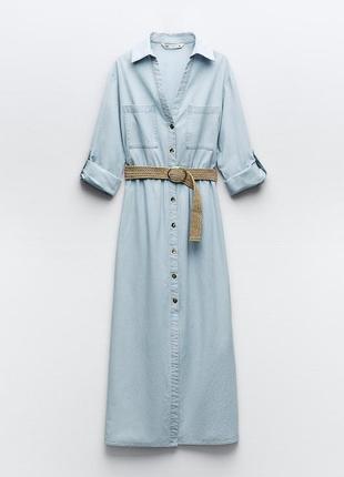 Платье-рубашка с пояском от zara, размер м*6 фото