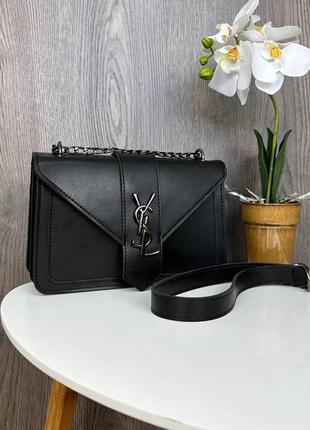 Жіноча міні сумочка клатч на плече з ланцюжком, маленька сумка ysl чорний з нікелем