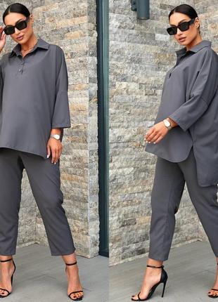 Костюм брюки зауженные топ футболка длинная оверсайз облегающий по фигуре прогулочный накат рисунок блузка блуза