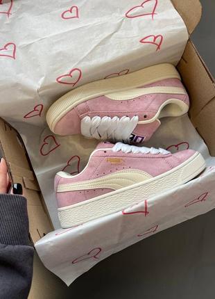 Puma suede xl pink white жіночі кеди на платформі рожеві білі замшеві шкіряні