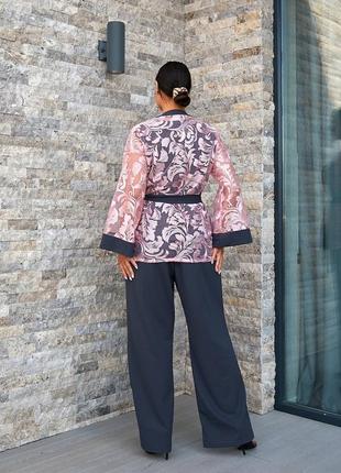 Изысканный 3-ка топ кружево блузка кардиган костюм прямой длинный пиджак прямые брюки брюки брючины женский широкие палаццо кант высокая посадка клеш кюлоты5 фото