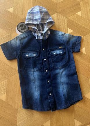Джинсовая рубашка на короткий рукав от итальянского производителя zu-yspanici на мальчика 6 лет 116 см1 фото