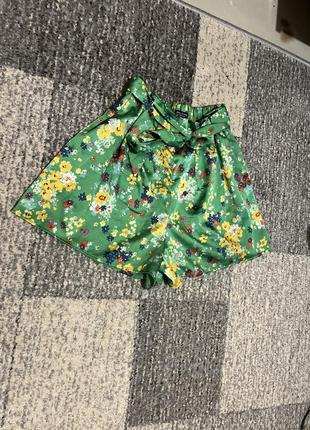 Юбка юбка - шорты xs s m в цветочный принт зеленые зеленые2 фото