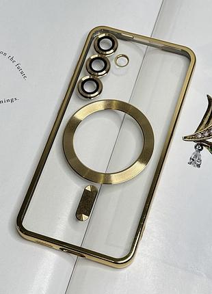 Чехол для samsung s23 fe. золотистый глянцевый цвет, с защитой камеры