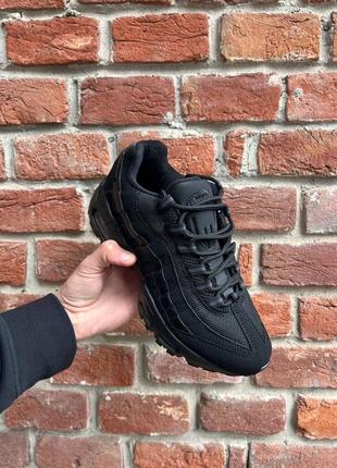 nike Classic air max 95 full black кроссовки мужские черные текстильные кожаные