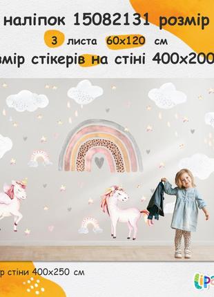 Інтер'єрні великі наклейки для дитячої з єдинорогами 180х120 см7 фото