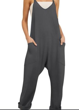 Женский трендовый комбинезон свободного кроя на тонких бретелях размер 46 -50