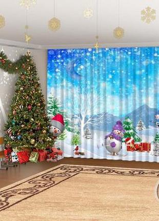 Новогодние фото шторы в детский сад "снеговики на прогулке 1"