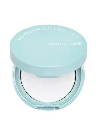 Прозора пудра для ефективного матування шкіри innisfree no-sebum mineral pact - матуюча безбарвна компактна пудра для обличчя
