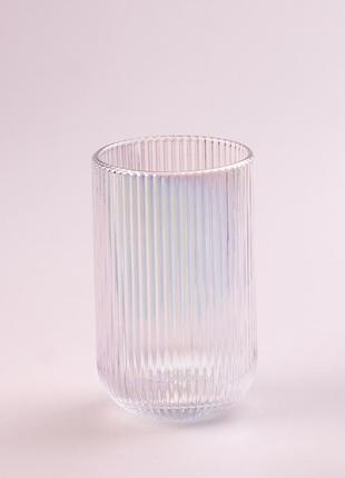 Стакан для напитков высокий фигурный прозрачный ребристый из толстого стекла набор 6 шт rainbow