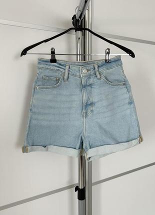 Ультрависокі джинсові шорти mom h&m світло-блакитний денім жіночі короткі на літо шорти базові