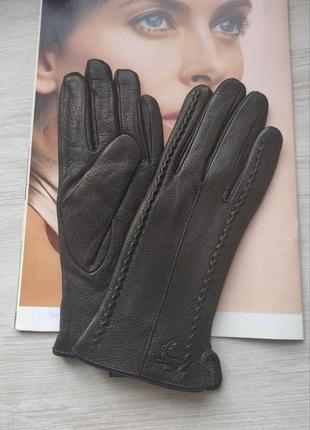 Женские кожаные перчатки из оленьей кожи, руміния подкладка плюш black