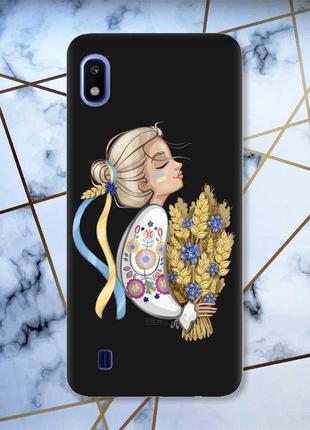Матовый чехол с черными боками на samsung galaxy a10 (2019) a105 :: украинка с колосками (принт 173)