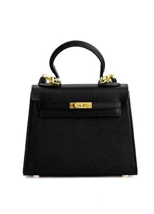 Женская сумка бренд люкс kelly 25 black/gold  25 х 19 х 11см