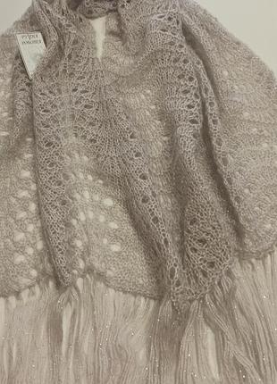 Шарф палантин шаль снуд ручна робота, з люрексом,колiр серебристий, ширина-41 см, довжина 142 см.2 фото