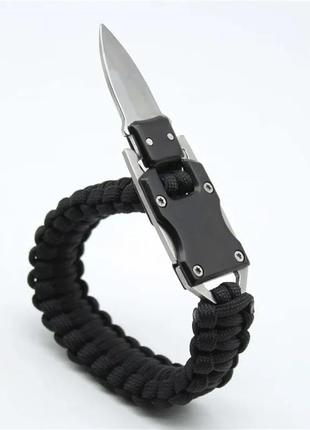 Браслет чоловічий туристичний з паракорду та сталі hideron 4 з ножем чорний для виживання