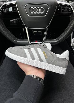 Мужские качественные кроссовки adidas gazelle gray white,прочные и легкие,кроссовки классика,спортивные комбин10 фото