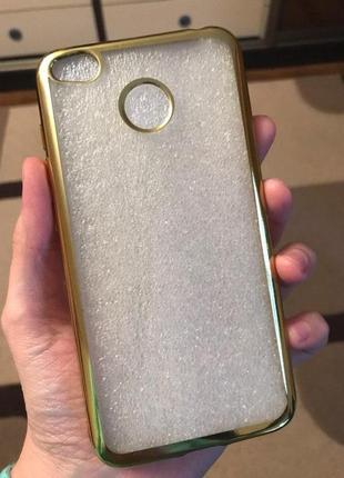 Силиконовый прозрачный чехол с золотым ободком для xiaomi redmi 4х