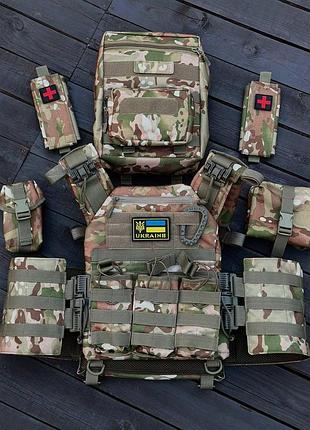 Комплект плитоноска швидкого скидання+ 6 підсумків та рюкзак мультикам