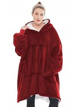 Плед толстовка с капюшоном и рукавами huggle hoodie оверсайз. zv-759 цвет: красный