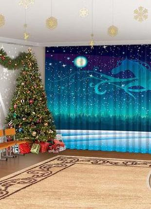Новогодние фото шторы в детский сад "домик в зимнем поле"