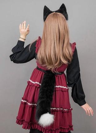 Набор "кошка" обруч ушки и хвост меховые для квадробики, косплея, аниме, черный,...