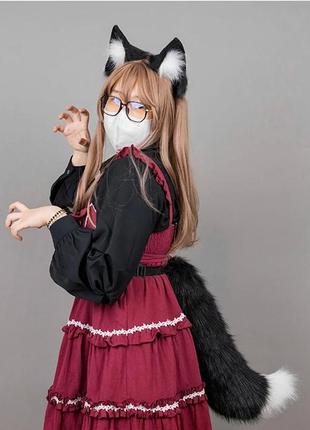 Набор "кошка" обруч ушки и хвост меховые для квадробики, косплея, аниме, черный,...