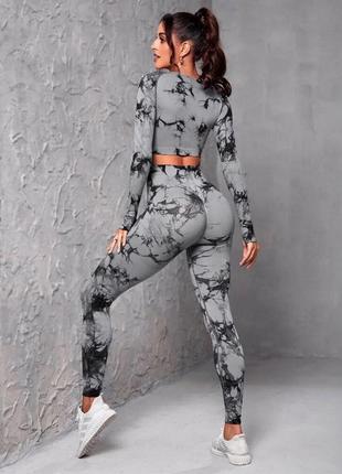 Спортивний комплект crop top+leggings marble 03 у комплекті легінси з ефектом пуш ап1 фото
