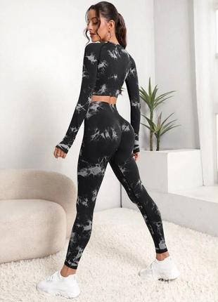 Спортивний комплект crop top+leggings marble 03 у комплекті легінси з ефектом пуш ап3 фото