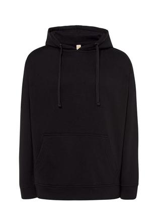 Чоловічий худі з капюшоном jhk, kangaroo, чорний, розмір l, тепле однотонне худі базове з начосом