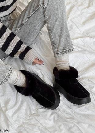 Распродажа натуральные замшевые черные угги с мехом 36р.