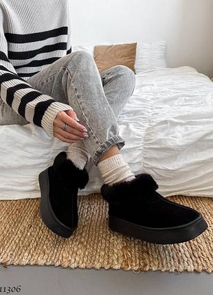 Распродажа натуральные замшевые черные угги с мехом 36р.