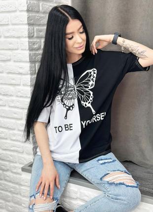 Двокольорова футболка "butterfly"  + большие размеры🔥 арт.: 5215