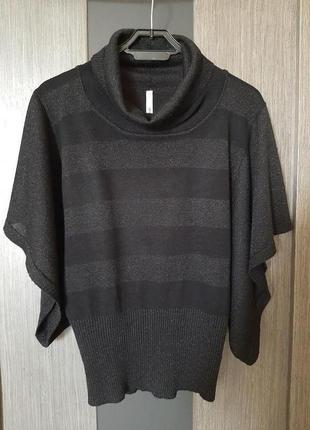 Стильная черная трикотажная кофта свитер рукав кимоно