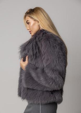 Коротка екошуба з коміром - сірий цвет, m (є розміри)