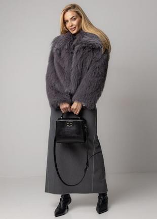 Коротка екошуба з коміром - сірий цвет, m (є розміри)