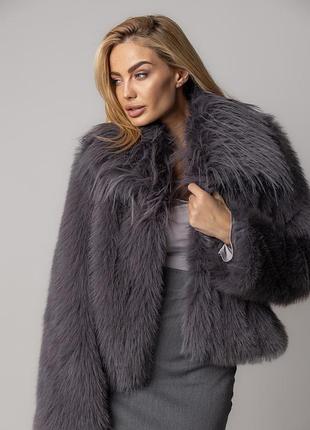 Коротка екошуба з коміром - сірий цвет, m (є розміри)