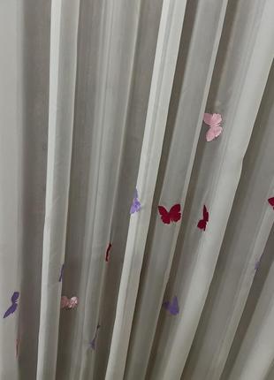 Тюль белый шифон с апликацией из бабочек